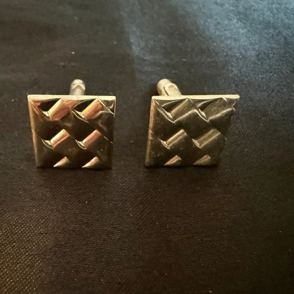 Vintage Square Geometric Cufflinks Silver Tone Mid Century‎ Men's Jewelry